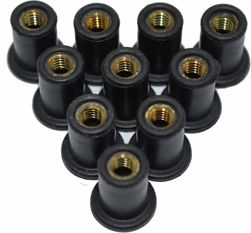 omonic 10 Pack Rubber Well Nuts with M4 M5 M6 Brass Insert 4mm 5mm 6mm Metric Wellnuts Motorcycle Windscreen - Image 1